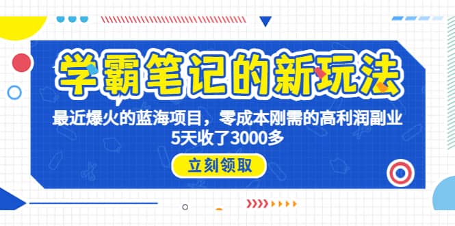 学霸笔记新玩法，最近爆火的蓝海项目，0成本高利润副业，5天收了3000多-PONCC-Ai时代