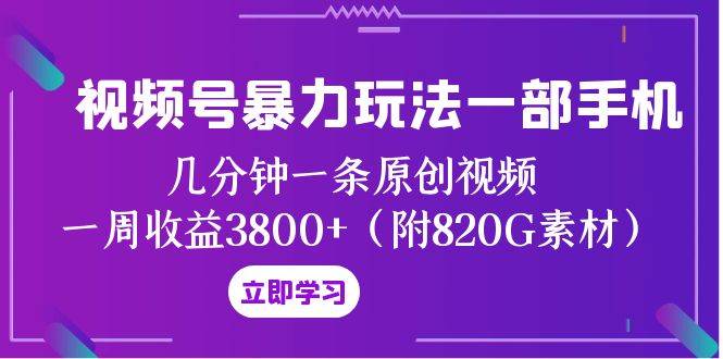 视频号暴力玩法一部手机 几分钟一条原创视频 一周收益3800+（附820G素材）-PONCC-Ai时代