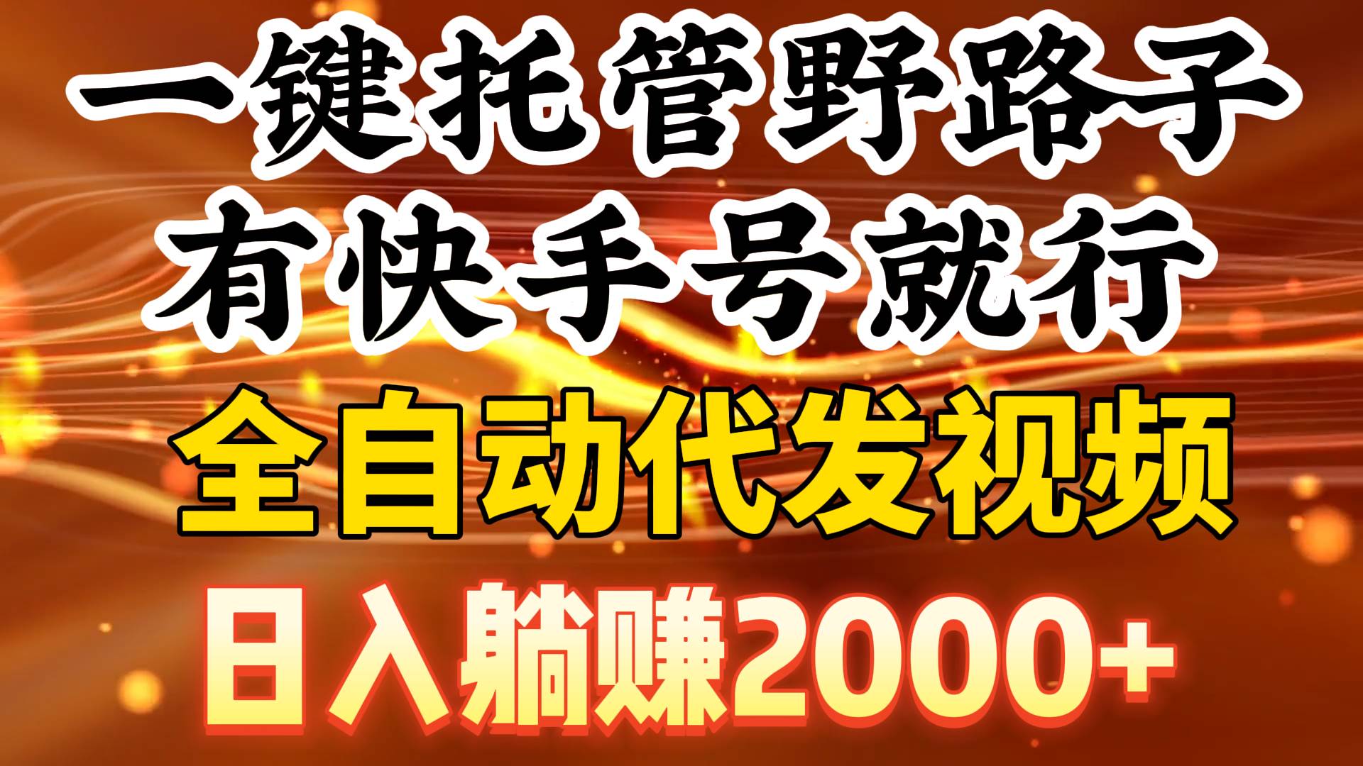 一键托管野路子，有快手号就行，日入躺赚2000+，全自动代发视频-PONCC-Ai时代