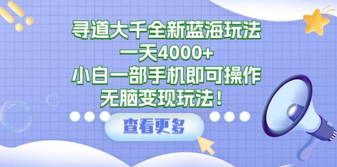 寻道大千全新蓝海玩法，一天4000+，小白一部手机即可操作，无脑变现玩法！-PONCC-Ai时代