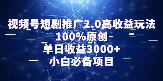 视频号短剧推广2.0高收益玩法，100%原创，单日收益3000+，小白必备项目-PONCC-Ai时代