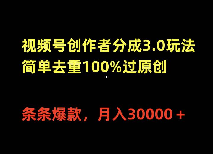 视频号创作者分成3.0玩法，简单去重100%过原创，条条爆款，月入30000＋-PONCC-Ai时代