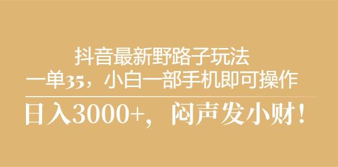 抖音最新野路子玩法，一单35，小白一部手机即可操作，，日入3000+，闷…-PONCC-Ai时代