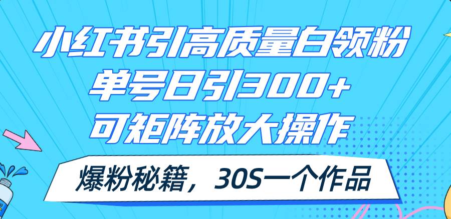 小红书引高质量白领粉，单号日引300+，可放大操作，爆粉秘籍！30s一个作品-最新项目