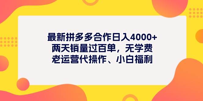 最新拼多多项目日入4000+两天销量过百单，无学费、老运营代操作、小白福利-最新项目