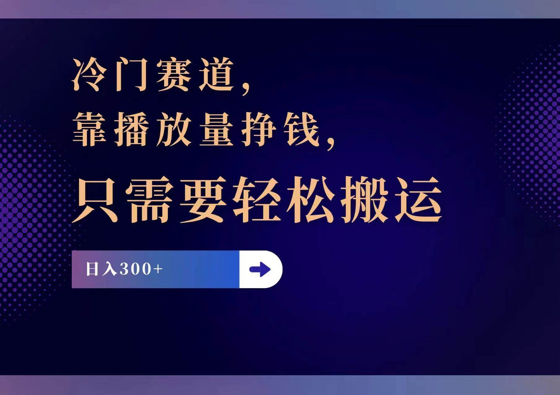 冷门赛道，靠播放量挣钱，只需要轻松搬运，日赚300+-最新项目