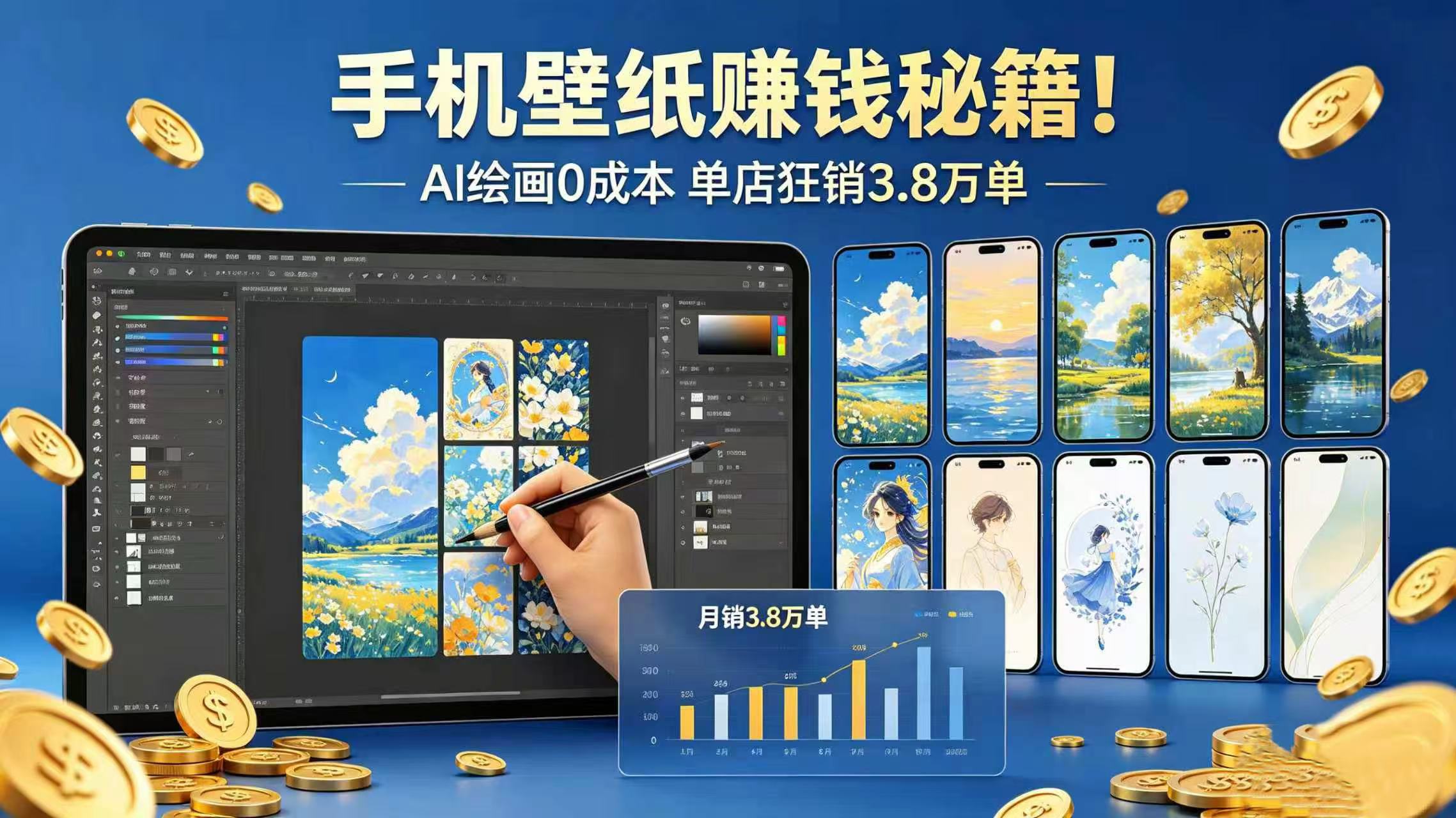 手机壁纸赚钱秘籍！AI 绘画 0 成本 单店狂销 3.8 万单-PONCC