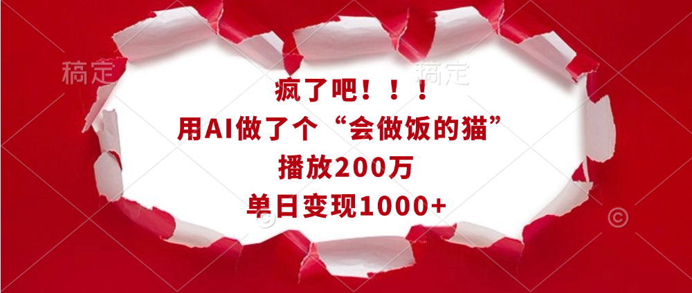 疯了吧！！！用AI做了个“会做饭的猫”，播放200万，单日变现1000+-PONCC